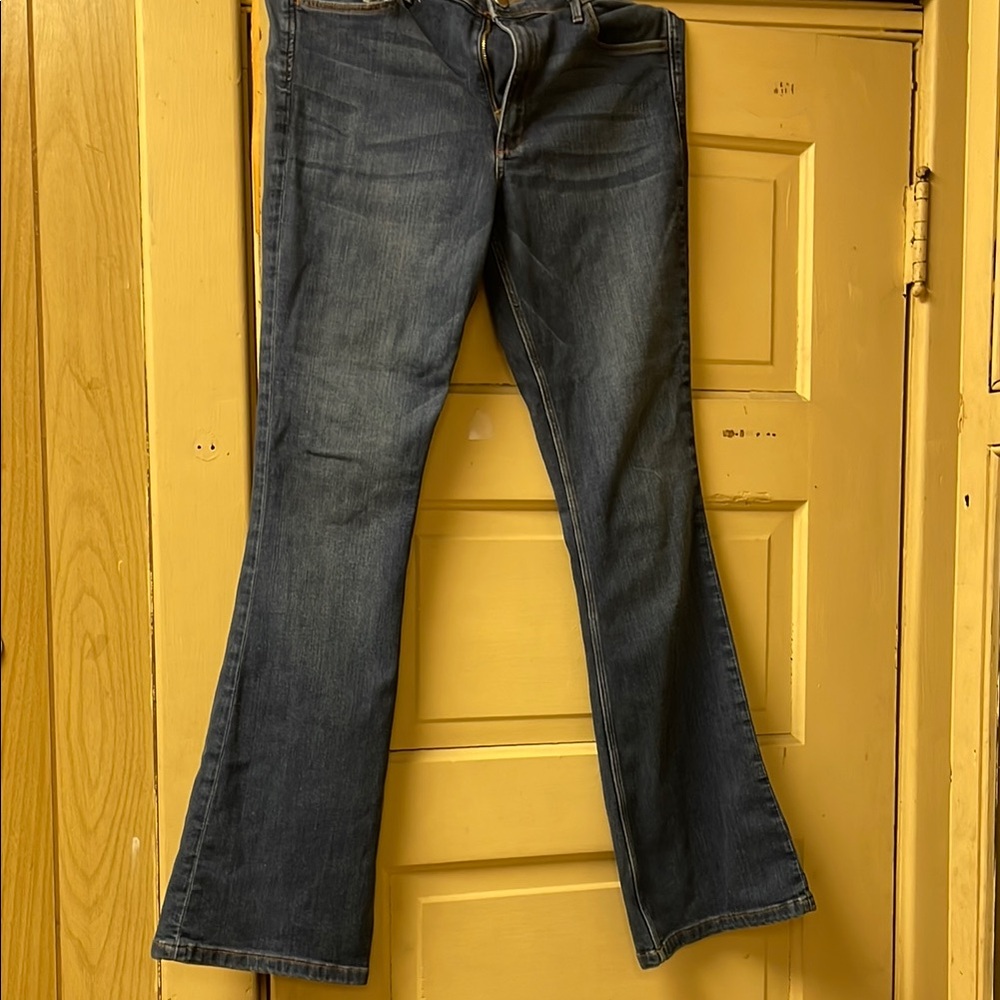 Blue Flare Wide Leg Jeans with Medium-Dark Wash